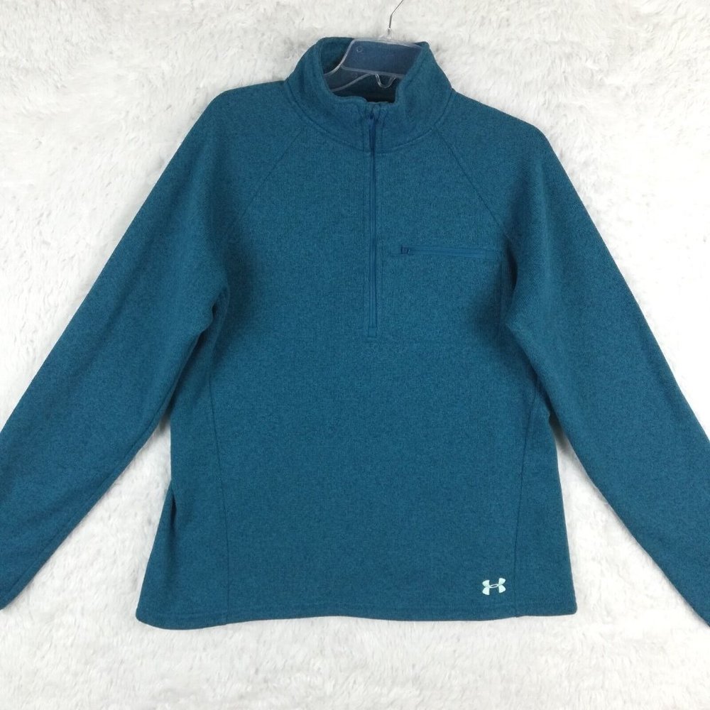 Under Armour Womens Jacket Storm Coldgear Fitted Blue 1/2 Zip Waist Length L